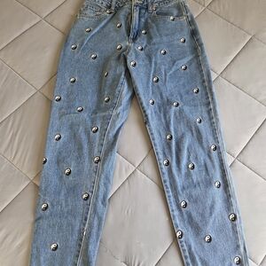 Forever 21 Blue Skinny Jeans with Yin-Yang Design